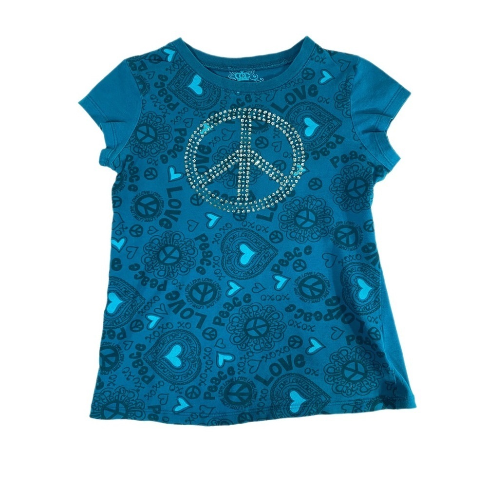 L.A. Conduct Girls Cup Sleeve Teal Peace Sign Top